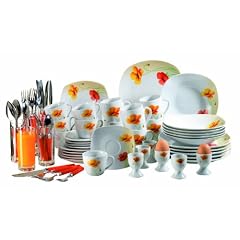 Domestic 921388 Kombiservice 72-teilig Papavero 30-teilig, dazu je 6 Eierbecher, Kaffeebecher, Longdrinkgl�ser und 24 Besteckteile