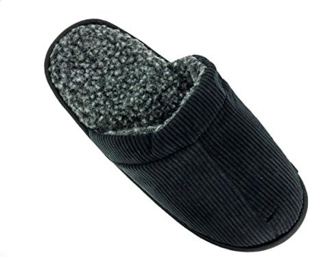 Men's Corduroy Slippers with Sherpa Lining - BLK-SM