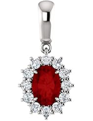 18K White Gold 7.00x5.00mm Oval Cut Ruby and Diamond Pendant -- LIFETIME WARRANTY