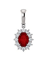 14K White Gold 7.00x5.00mm Oval Cut Ruby and Diamond Pendant -- LIFETIME WARRANTY
