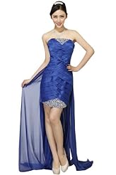 Sexy Strapless Polyester Sequined High-Low-Hem  Dress With a Ribbon 