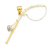 21.25mm 14k Gold Two Tone Fishing Pole Sport Pendant