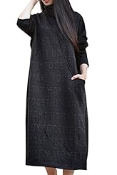 Cotton Turtleneck General Print Party Dress/Maxi Dress 