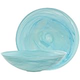 Colorful Recycled Art Glass Sky Blue Large Saucer Bowl 14W 4H by 