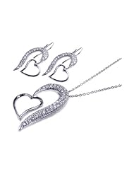 Nickel Free Sterling Silver Pendant & Earring Sets CZ Heart Earring And Necklace
