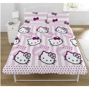 HELLO KITTY CANDY STRIPE DOUBLE DUVET SET QUILT COVER
