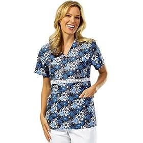 Tafford Nursing Scrubs Forget Me Not Crossover with lace scrub top