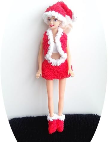 Santa Barbie Dress, Handmade Knitting Yarn Dress. (red)