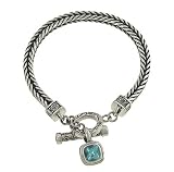 Sara Blaine Designer Handcrafted Sterling Silver and Blue Topaz Bracelet with Toggle Clasp