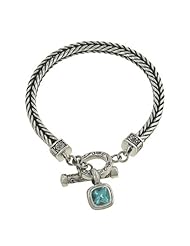Sara Blaine Designer Handcrafted Sterling Silver and Blue Topaz Bracelet with Toggle Clasp