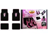 15-Piece Auto Interior Gift Set - 2 Hawaii Aloha Pink Front Low Back Bucket Seat Covers, 2 Hawaii Aloha Pink Head Rest Covers, 1 Hawaii Aloha Pink Steering Wheel Cover, 2 Hawaii Aloha Pink Shoulder Harness Pressure Relief Covers, and A Set of 4 Universal Fit Hawaii Aloha Pink Plush Carpet Floor Mats For Cars / Trucks