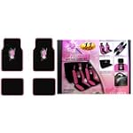 15-Piece Auto Interior Gift Set - 2 Hawaii Aloha Pink Front Low Back Bucket Seat Covers, 2 Hawaii Aloha Pink Head Rest Covers, 1 Hawaii Aloha Pink Steering Wheel Cover, 2 Hawaii Aloha Pink Shoulder Harness Pressure Relief Covers, and A Set of 4 Universal Fit Hawaii Aloha Pink Plush Carpet Floor Mats For Cars / Trucks