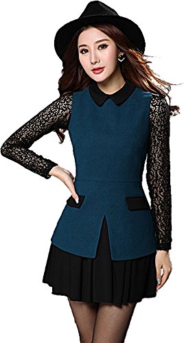 ワンピース ウール 長袖 レース ミニスカート デート パーティ スウィート カジュアル キュート エレガンス レディース 秋物 冬物 可愛いスカーフ付き R552