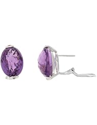 16.86CTW 14K White Gold Genuine Natural Amethyst and Diamond French Clip Earrings