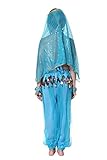 Seawhisper Kid's Belly Dance Girl Halter Top, Harem Pants, Halloween Costume Set - A style azure,S