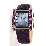 SOLO - 3292708 - Montre Femme - Quartz analogique - Bracelet en Cuir Pourpre - Cadran nacr� Lilas orn� de Pierres - Acier inoxydablepar Solo