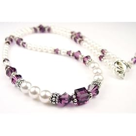 February Amethyst Swarovski Crystal Birthstone Beaded Necklaces in Sterling Silver with... by 