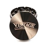 ADJUSTABLE Herb Grinder with Pollen Catcher for Grinding Spice, Tobacco & Medicinal Herbs by Vintage Crush - 4 Piece 2.5 Inch Zinc Alloy Crusher - BONUS Brush, Scraper and Case - Gunmetal Gray