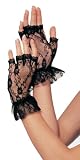 Wrist Length Fingerless Lace Gloves With Ruffle (Black-One Size)