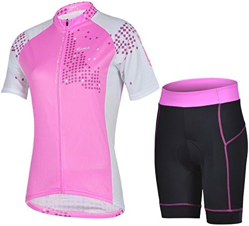 Women's Quick-Dry Short Sleeve Cycling Jersey 3D Padded Short Set Devil Style (Color Pink Size XL)