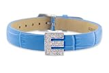 Diamond Clip On Initial letter E with Blue Leather Bracelet