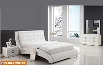 Hot Sale American Eagle Furniture Flora White Bonded Leather & Glossy Veneer Queen Size Bedroom Set