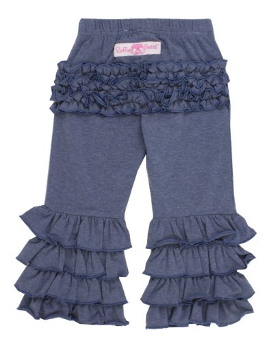 RuffleButts® Infant / Toddler Girls Faux Blue Denim Fancy Flare Pants
