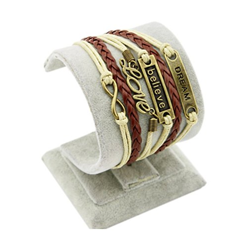 Lefinis Christmas Gift Antique Infinity Leather Rope Wrap Bracelet Dream Believe Love Bangle