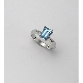 Aquamarine Ring 3.50k Aquamarine Emerald Cut on 18k white gold ring by