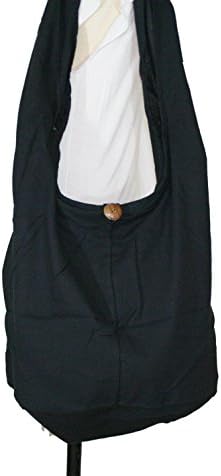Hippie Hobo Sling Crossbody Cotton Bag Purse Thai Top Zip Handmade Color Black