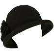 100% Wool Winter Cloche Bucket Flower Leaf Crushable Hard Brim Church Hat Black