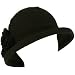 100% Wool Winter Cloche Bucket Flower Leaf Crushable Hard Brim Church Hat Black