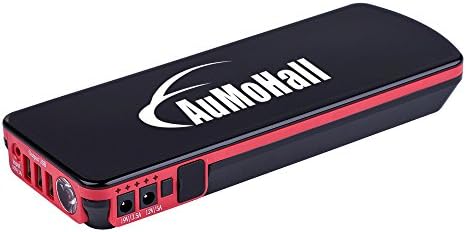 AuMoHall 600A Peak 18000mAh Portable Car Jump Starter Auto Battery Booster Charger Laptop Phone Power Bank with LED Light and Safety Hammer (Black/Red)