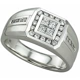 14Kt White Gold Men's Square Refined Diamond Ring