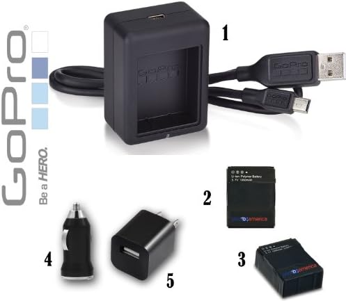 GoPro Dual USB Battery Charger + CAR (DC) + WALL (AC) USB Charger + (1050mAh x 2-Pack) Replacement GoPro HD HERO3, HERO3+