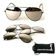 UB Black Frame & Mirrored Lens Aviator 3-Pack w/ Drawstring Sunglass Pouch