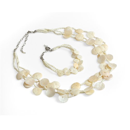 Childrens Toyshop  Jewelry : Shell and Glass Beads White Multi-Strand Necklace "Strand by Your Friends Multi-Strand Neck...