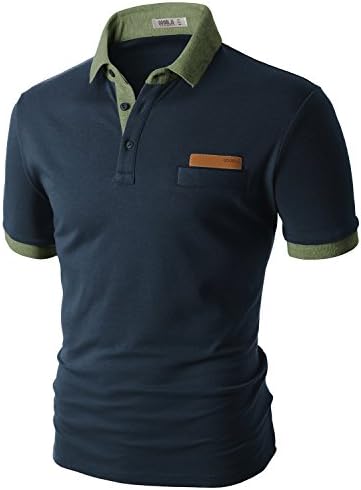 Doublju Men Casual Skinny Fit short sleeves Polo T-Shirt NAVYKHAKI,2XL