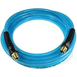 Coilhose Pneumatics PFE40254T Flexeel Reinforced Polyurethane Air Hose, 1/4-Inch ID, 25-Foot Length with (2) 1/4-Inch MPT Reusable Strain Relief Fittings, Transparent Blue