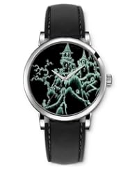 SPRAWL Aanalog Fashion Series Silver Ladies Watches of Genuine Black Leather Strap,Unique Wrist Watch for Women Girls Designed with Temple on mountain top