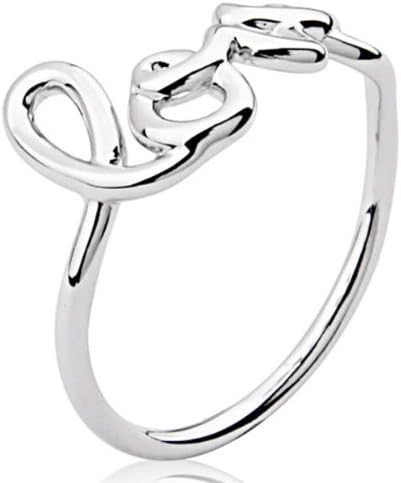 Rhodium-plated Sterling Silver LOVE Script Ring; Size 8.0