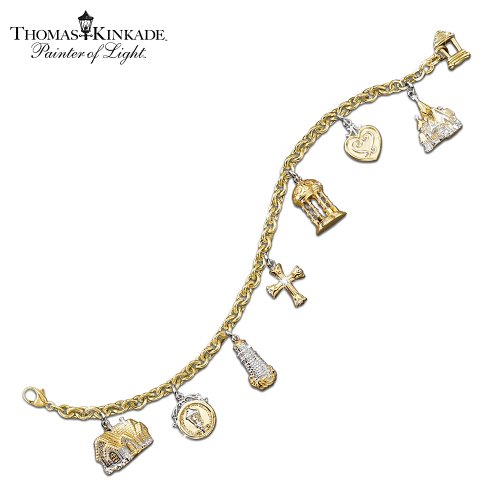 Thomas Kinkade Faith And Family Religious Charm Bracelet Gold-Plated Jewelry by The Bradford Exchange