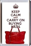 KEEP CALM and CARRY ON BUYING BAGS Fridge Magnet printed on an image of a Gucci handbag, from our Keep Calm and Carry On series - an original stocking filler Gift Idea.