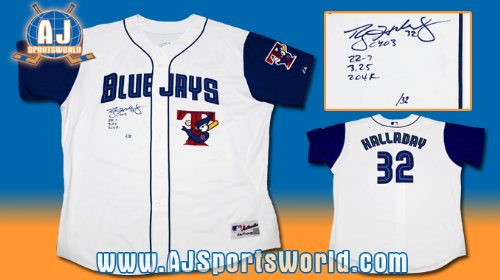 ROY HALLADAY Blue Jays Signed 03-Cy Pro Stat JERSEY /23