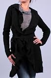 MM Couture Womens Warm Charcoal Wool Ruffle Sweater/Jacket with Tie