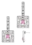 Square CZ Pink Sapphire Diamond Platinum Vermeil Earrings
