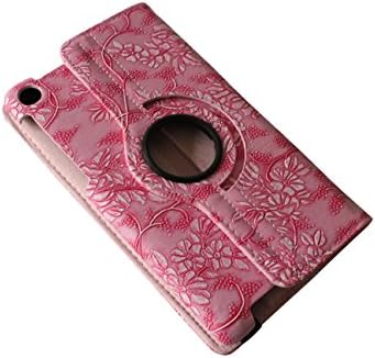 iStyle Dealer PU Leather Luxury Stylish Slim-Fit Ultra Lightweight 360 Degrees Rotating Modern Art Embossed Flower Pattern Design Series Smart Cover Case Skin Multi-Angle Viewing for Google Nexus 7 2nd 2013 Generation with Free Gifts Bonus Stylus Pen and Cleaning Cloth Pad - Pink
