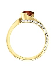 18K Yellow Gold 6.00mm Round Cut Mozambique Garnet and Diamond Ring -- LIFETIME WARRANTY