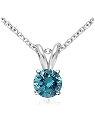 Round-Cut Blue Diamond Solitaire Pendant AAA Quality in White Gold - Free Shipping