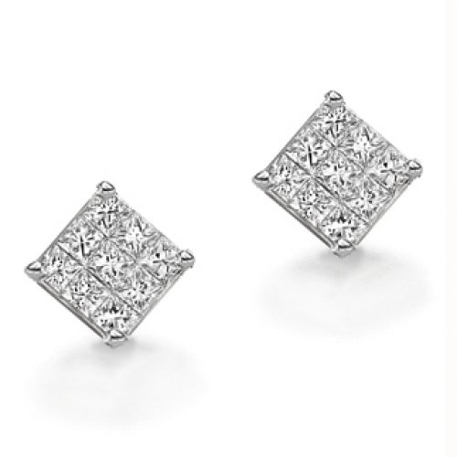 Bling Jewelry Inspired by Designer Sterling Silver Men's Unisex Invisible Cut 4-ct (9mm) CZ Stud Earrings